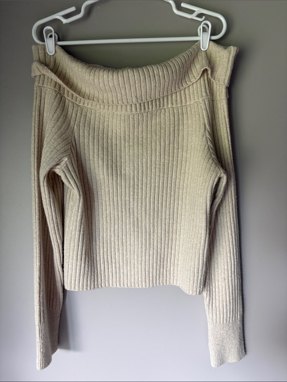 Offline By Aerie Fold Over Off The Shoulder Ribbed Knit Sweater